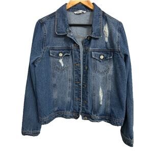 1511 Inc CLASSIC DISTRESSED WOMENS XL DENIM JEAN JACKET